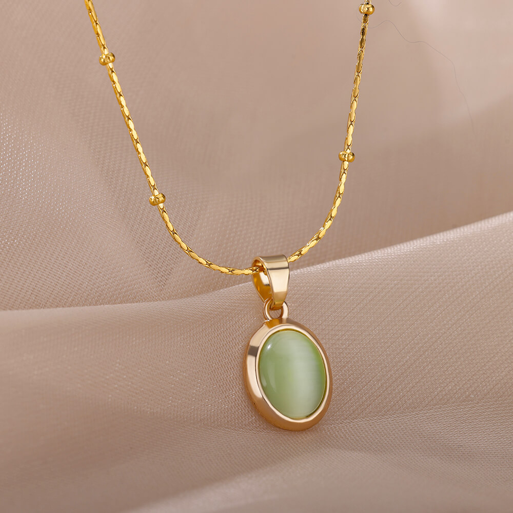Birth Flower Necklace - Moda pedra opala oval colar para