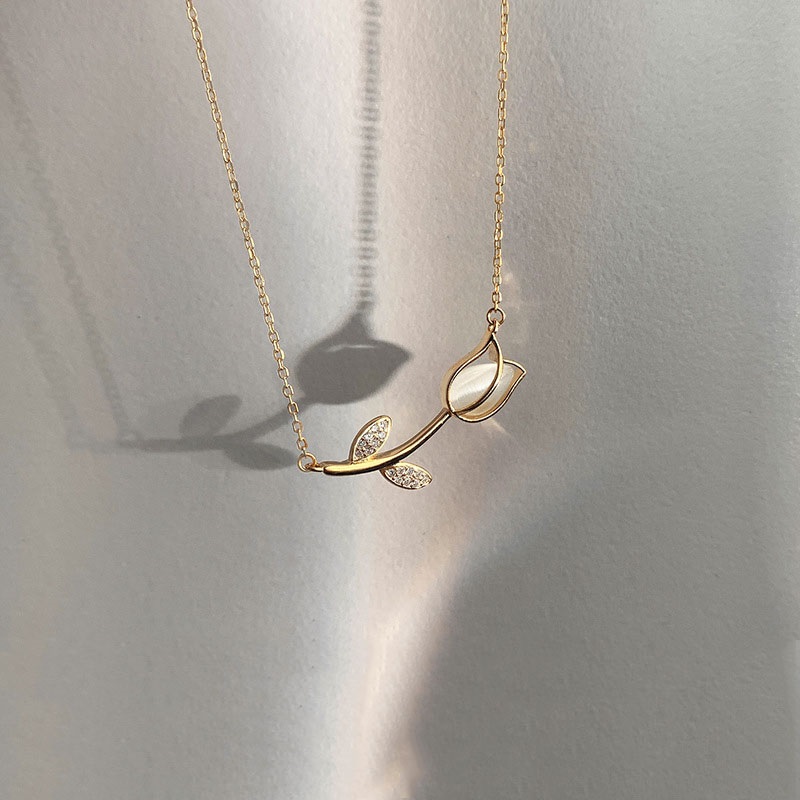 Birth Flower Necklace - Colar de cristal de tulipa rosa