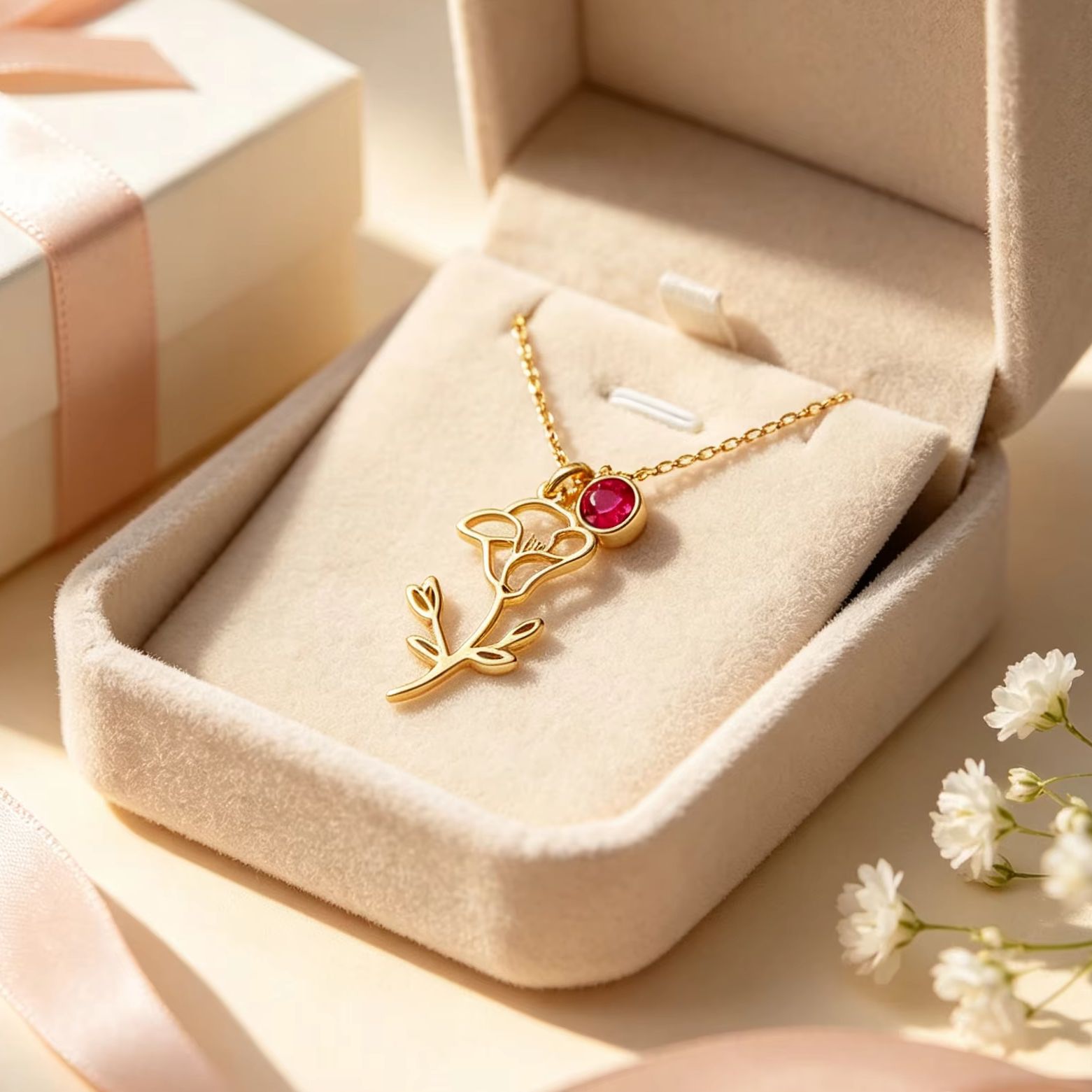 Birth Flower Necklace - Colar Personalizado de Aço Inoxidável com