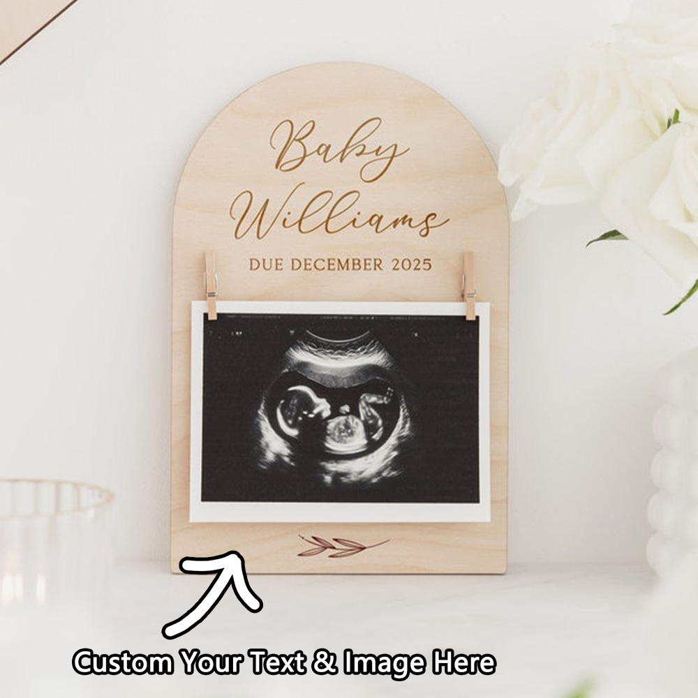 Sinal de anúncio de gravidez p - Engraved Wood Frame avaliação e preço