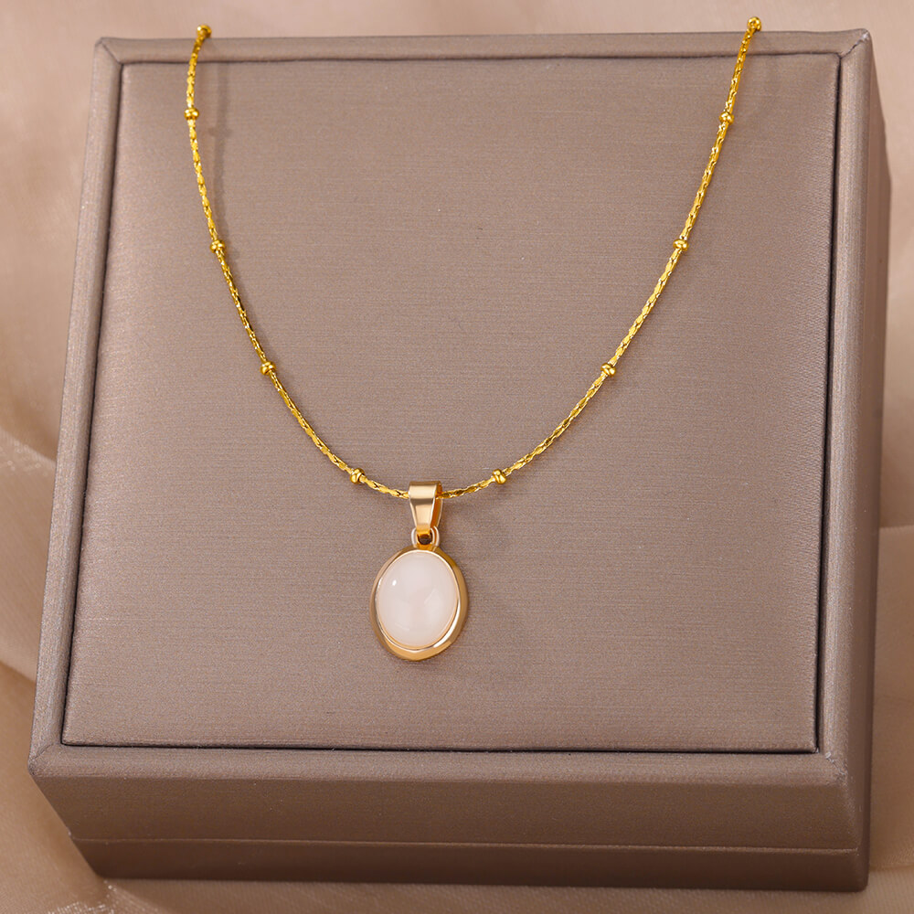 Moda pedra opala oval colar pa - Birth Flower Necklace avaliação e preço