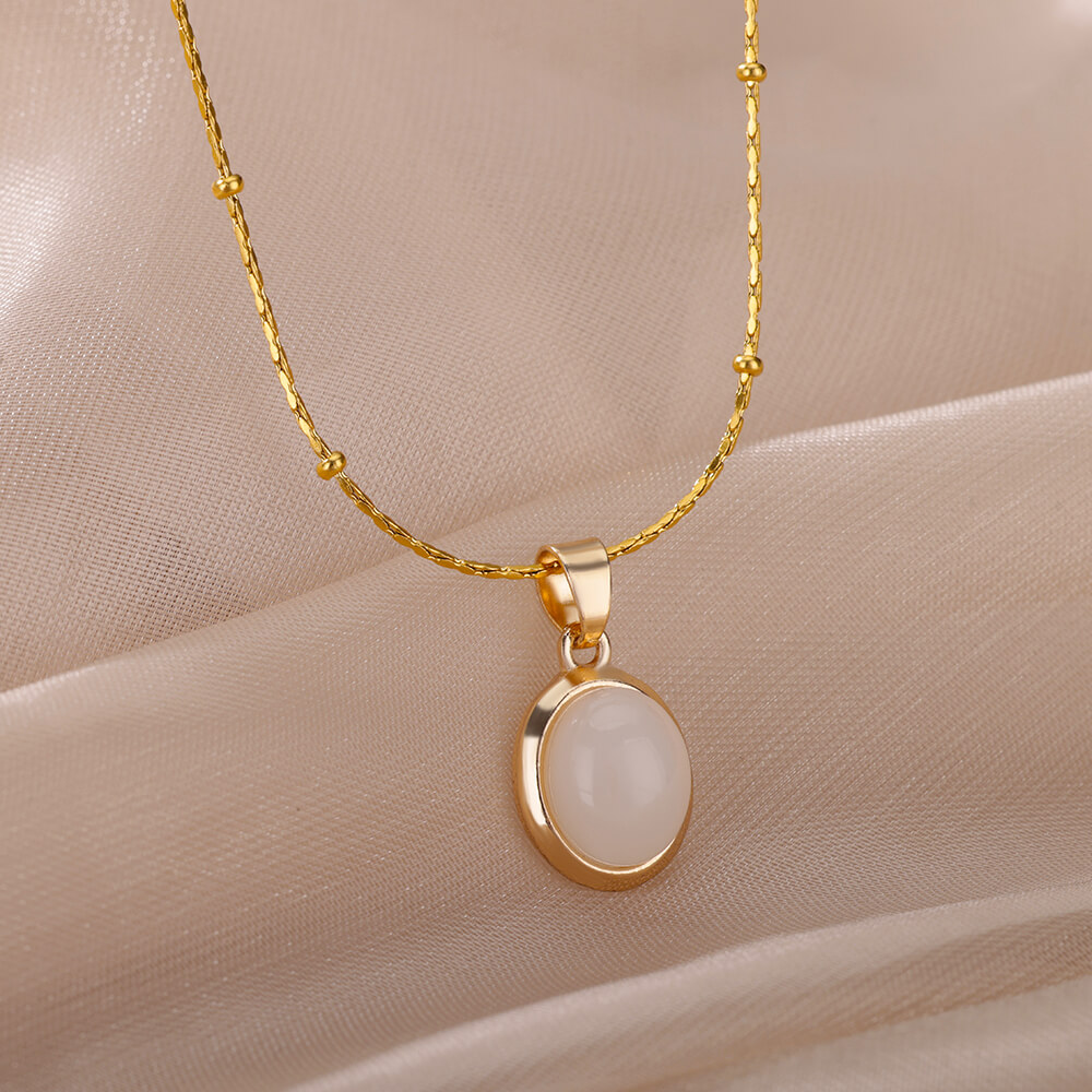 Moda pedra opala oval colar pa - Birth Flower Necklace avaliação e preço