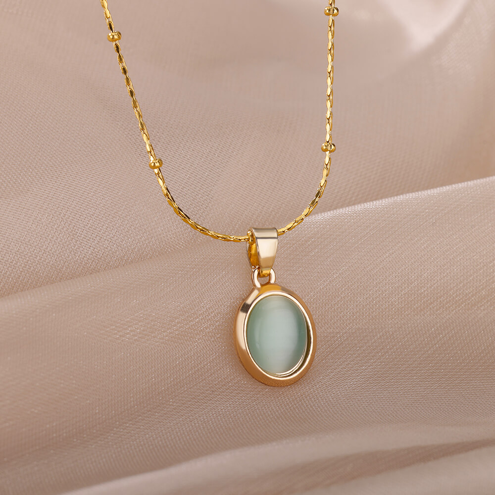 Moda pedra opala oval colar pa - Birth Flower Necklace avaliação e preço